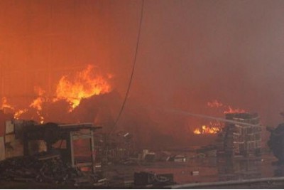 Big fire destroyed the whole wood workshop in the industrial park