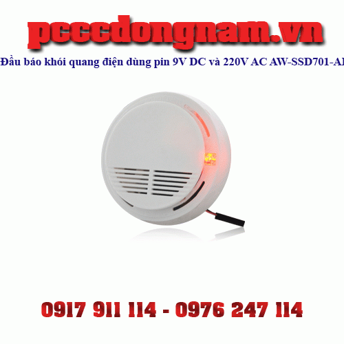 Đầu báo khói quang điện dùng pin 9V DC và 220V AC AW-SSD701-AB