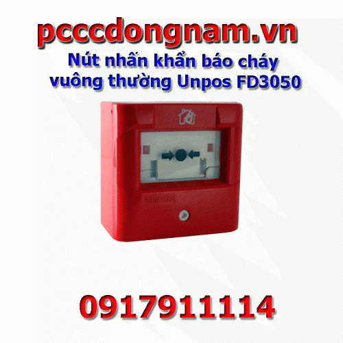 Nút nhấn khẩn báo cháy vuông thường Unpos FD3050