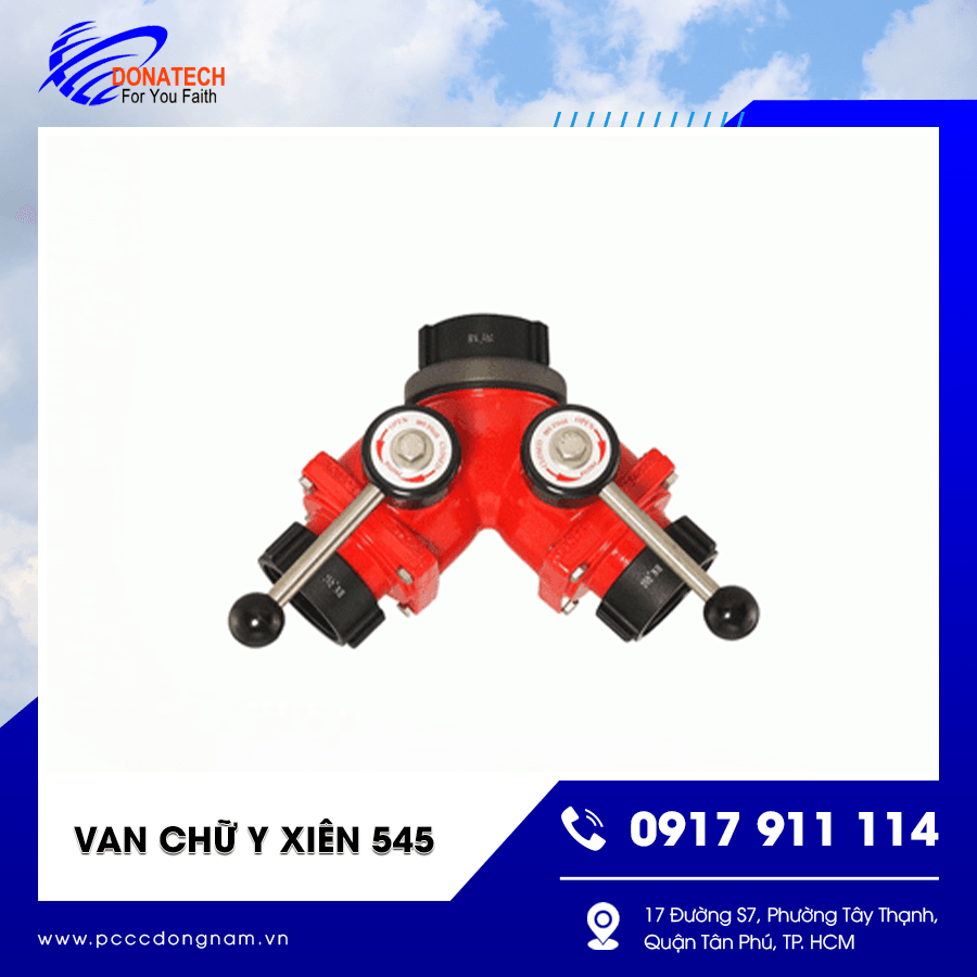 Cấu tạo van chữ y xiên 545 chất liệu gang cầu sơn epoxy đỏ
