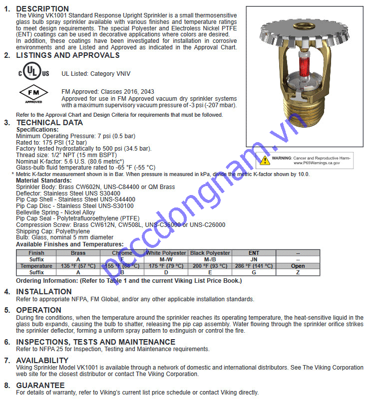 Đầu Phun Sprinkler Viking VK1001