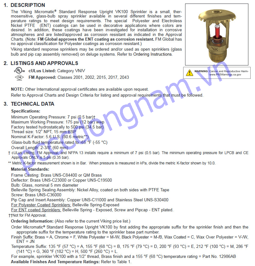 Viking VK100 Nozzle Standard Reaction