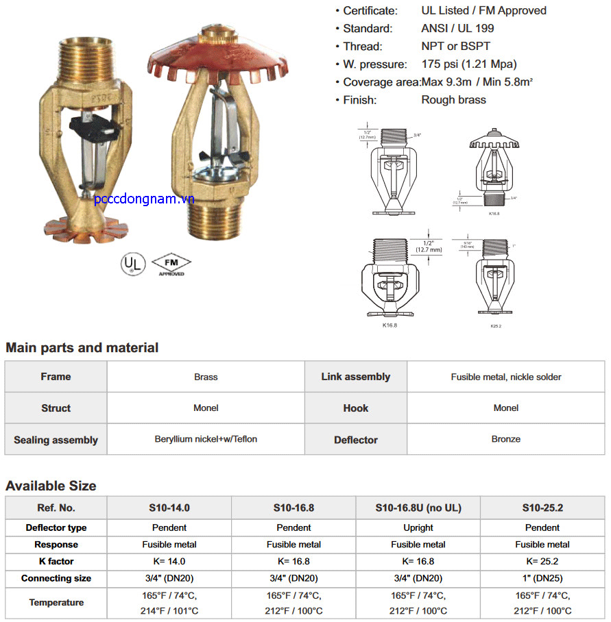 Đầu phun Sprinkler (phản ứng nhanh ngăn chặn sớm)