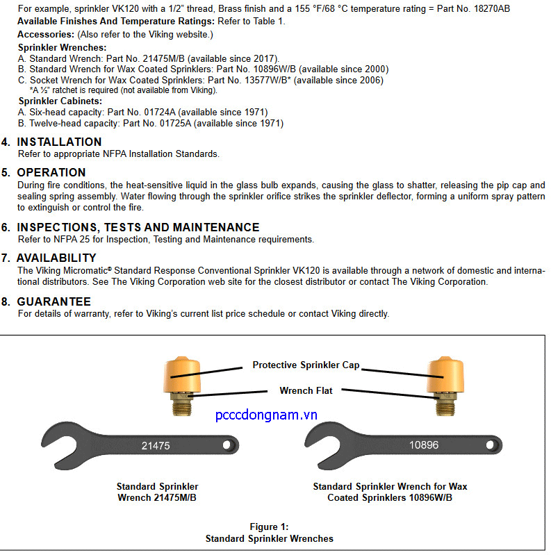 Đầu phun Sprinkler VK120 thông thường chuẩn Micromatic (K8.0)