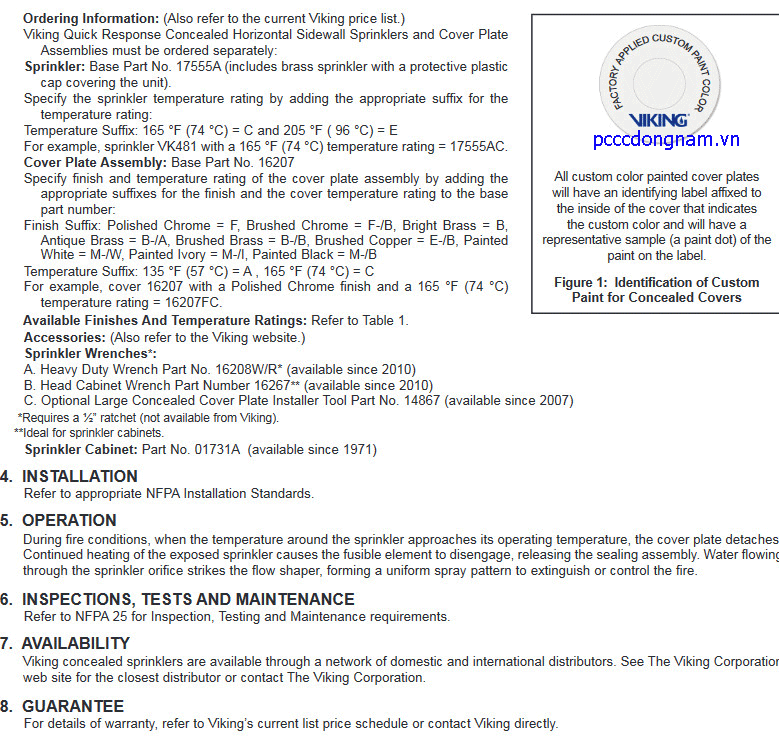 Đầu phun Sprinkler Viking quay ngang che giấu VK481