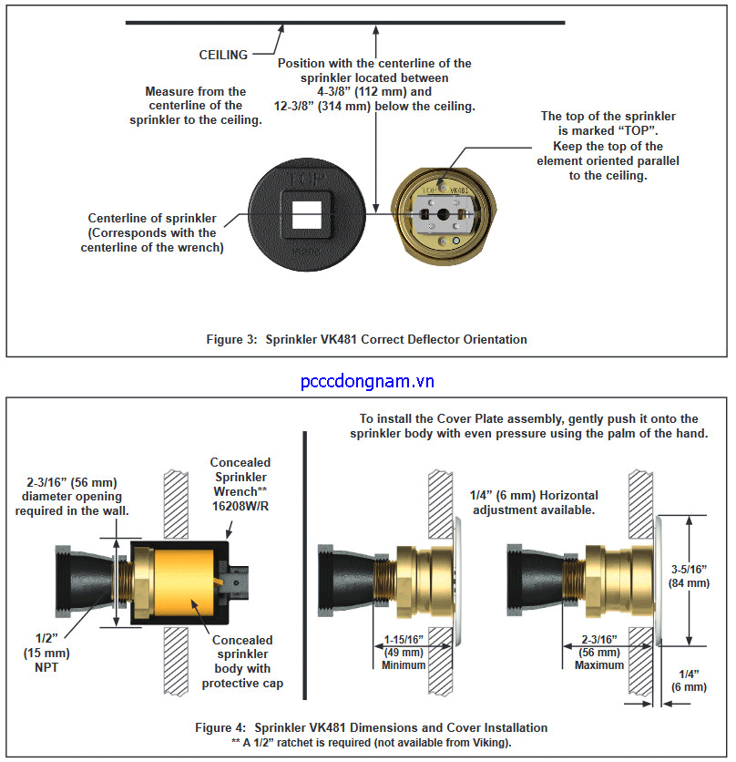Đầu phun Sprinkler Viking quay ngang che giấu VK481