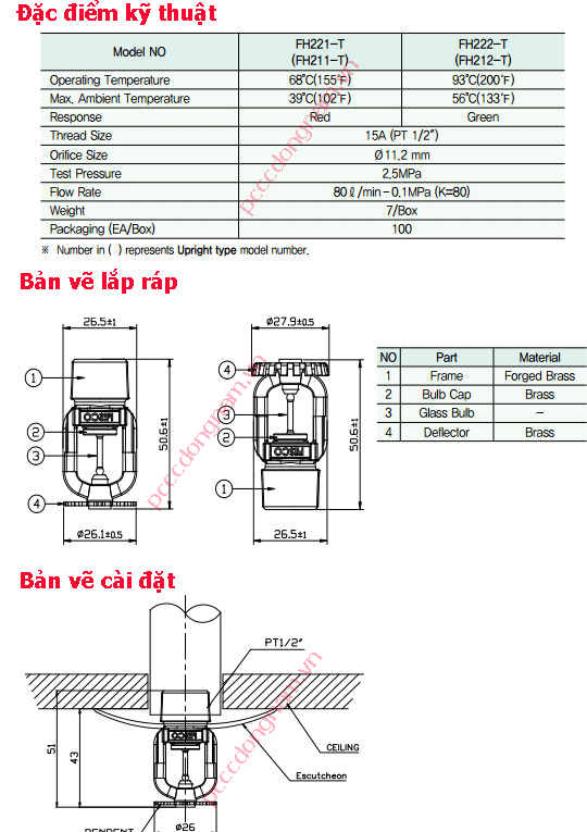 Đầu phun Sprinkler thuỷ tinh FH221-T (FH211-T)