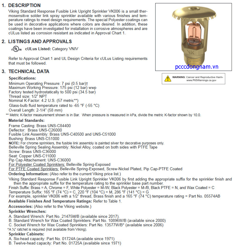 Đầu phun Viking thẳng đứng VK006