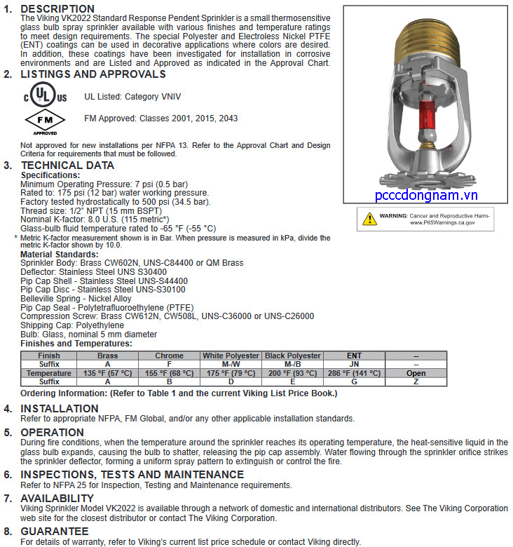 Đầu phun chữa cháy Viking VK2022