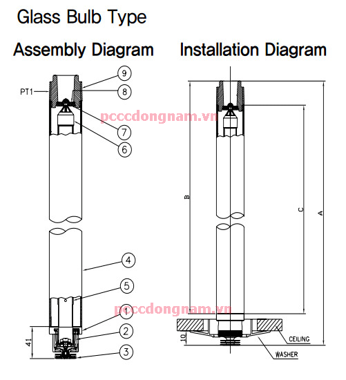 Đầu phun hở Sprinkler FH476 (Glass Bulb Type)