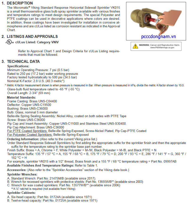 Đầu phun ngang VK015 phản ứng tiêu chuẩn Micromatic (K2.8)