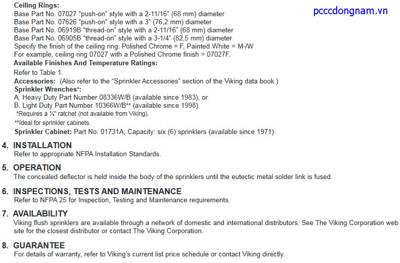Đầu phun Sprinkler Viking VK400 tiêu chuẩn độc lập Horizon K5.6