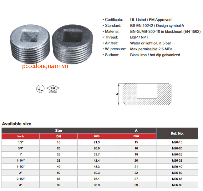 Bịt đầu ống ren mạ kẽm
