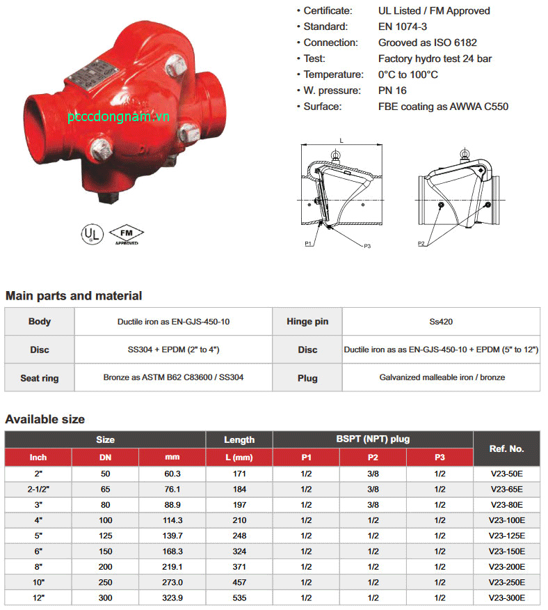 Check valve, Grooved swing check valve, van 1 chiều kết nối rãnh