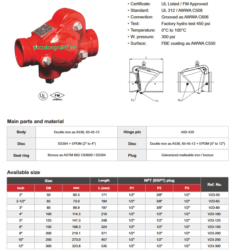 Check valve, Grooved swing check valve, van 1 chiều kết nối rãnh