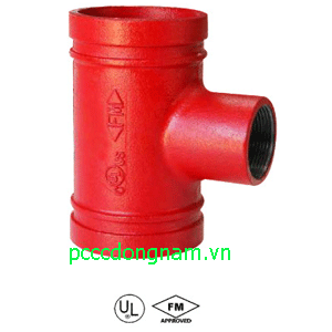 Grooved reducing tee with threaded branch