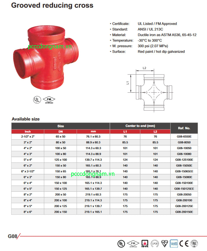 Grooved reducing cross coupling, pccc accessories (Grooved reducing cross)