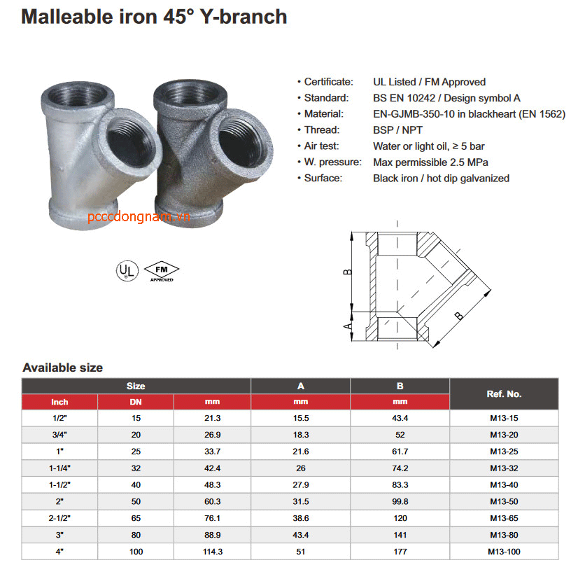 Phụ kiện đường ống, Co 45 độ chữ y