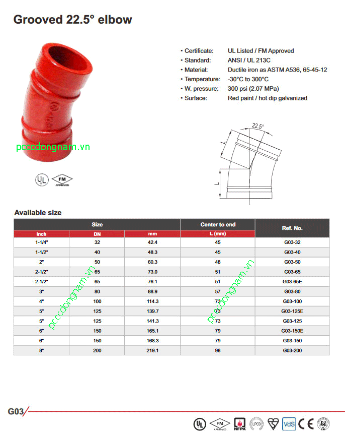 Accessories pccc, Co 22.5 degree (Grooved 22.5 elbow)