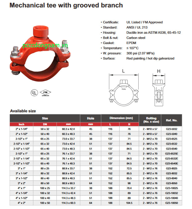 Quang treo ống nhánh có rãnh (Mechanical tee with grooved branch)