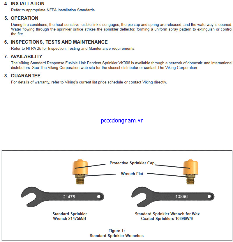 Sprinkler Viking thẳng đứng hướng xuống VK008