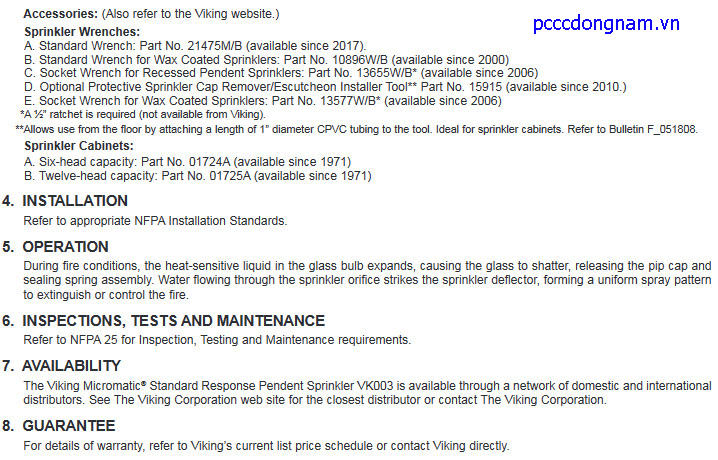 VK003 - Đầu phun Sprinkler Viking Micromatic(K2.8)