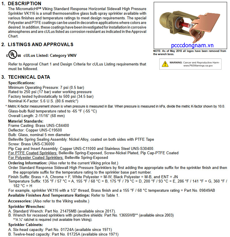 VK116, Đầu phun Viking phản ứng ngang hướng áp suất cao