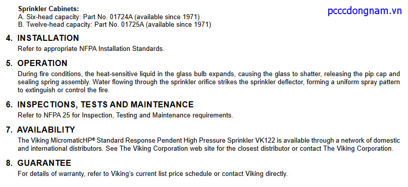 VK122, Đầu phun chữa cháy Viking áp suất cao tiêu chuẩn K5.6