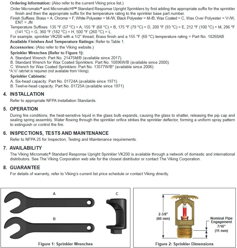 VK200 - Đầu phun Sprinkler Viking tiêu chuẩn Micromatic (K8.0)