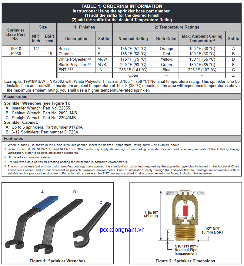 VK2002 - Đầu phun Sprinkler phản ứng tiêu chuẩn (K8.0)
