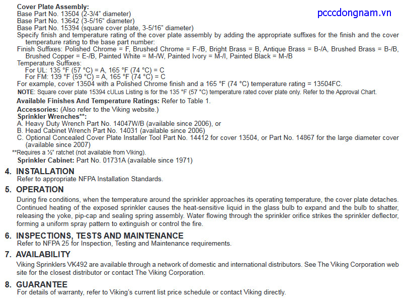 VK492 Đầu phun nước Viking phản ứng tiêu chuẩn che giấu k5.6