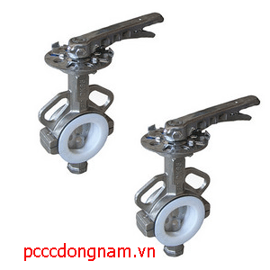 Van bướm wafer thân thép bọc PTFE