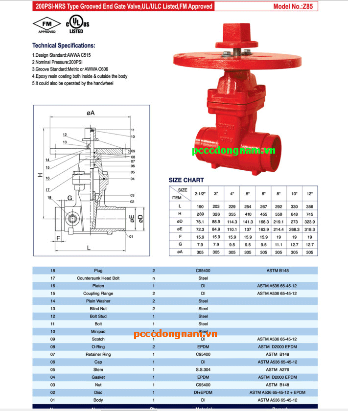 Van cổng ty chìm Z85 nối dạng rãnh