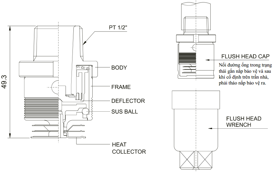 Đầu phun sprinkler Sewoong phản ứng nhanh SWF-Q1 và SWF-Q2