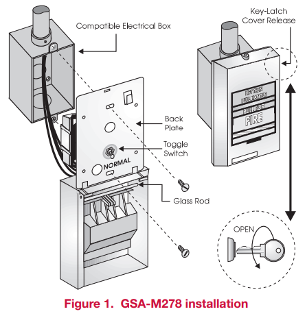 GSA-M278 Double Action (One Stage) Fire Alarm Station, English Markings