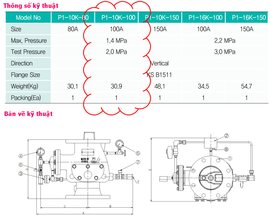 Van xả tràn P1-10K-150( Fasco Hàn Quốc )